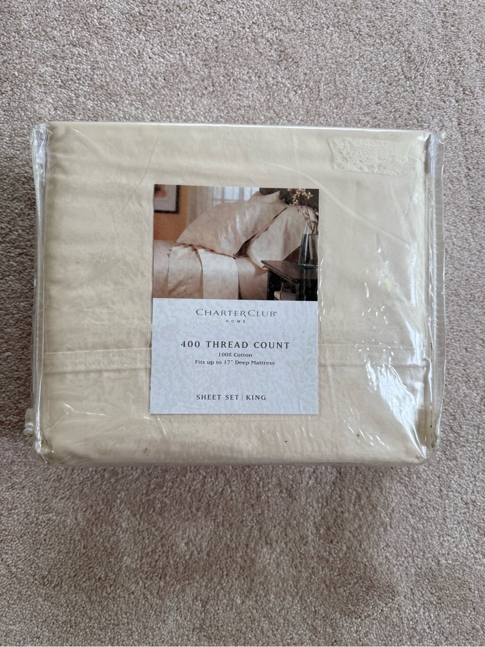 Charter Club King 400-Thread Cotton Sheet Set in Ivory
